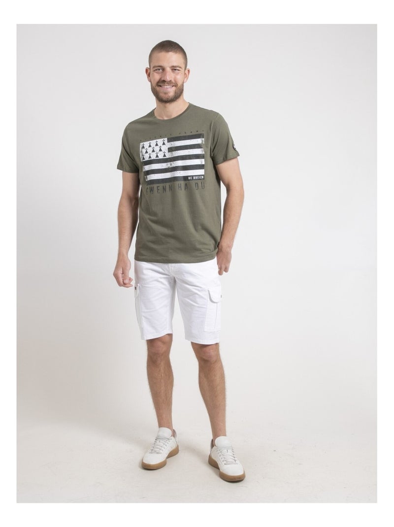 T-shirt col rond pur coton NEVENOU Kaki - Kiabi