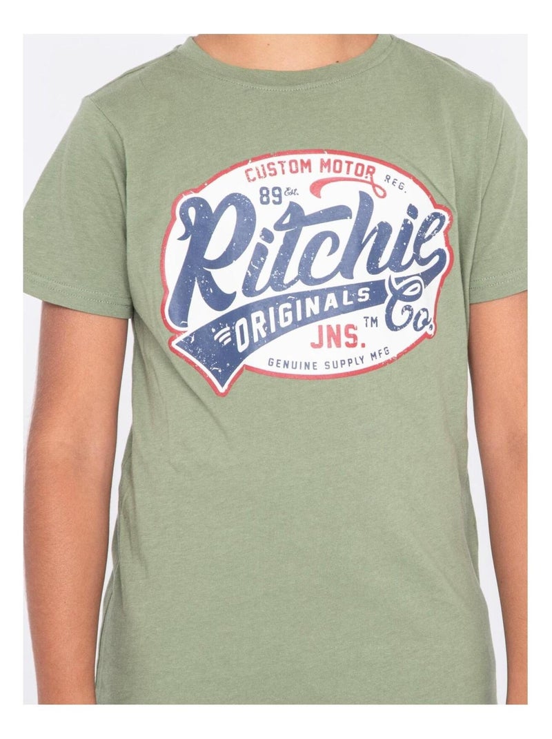 T-shirt col rond pur coton NEVERLAND-J Kaki - Kiabi