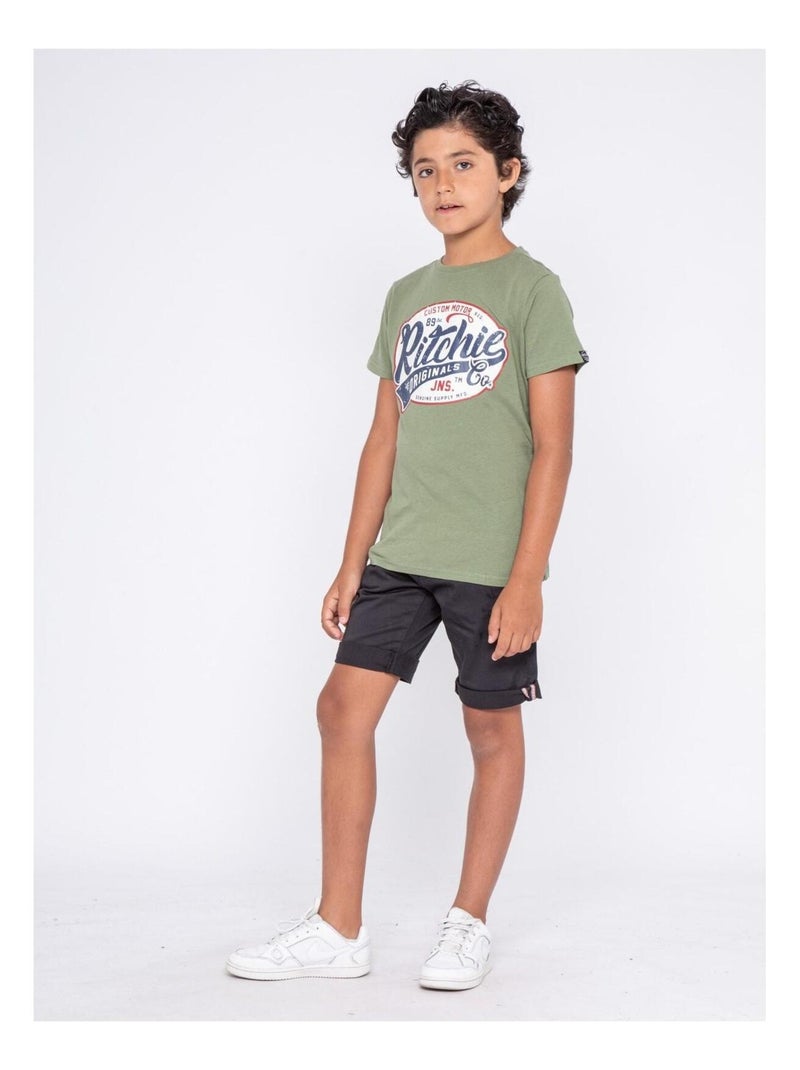 T-shirt col rond pur coton NEVERLAND-J Kaki - Kiabi