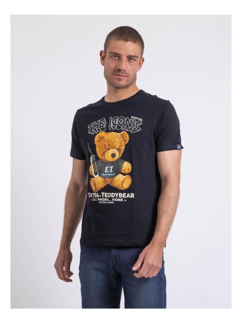 T-shirt col rond pur coton NEVERSO Bleu marine - Kiabi
