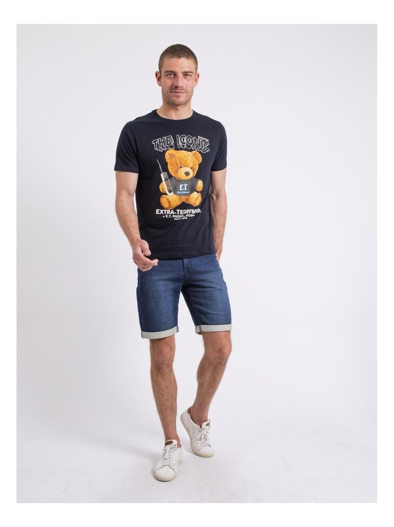 T-shirt col rond pur coton NEVERSO Bleu marine - Kiabi