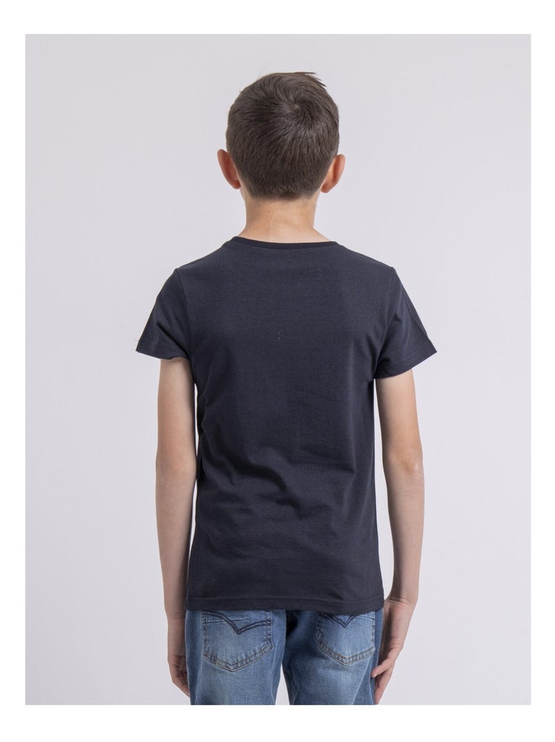 T-shirt col rond pur coton NEVERSO garçon Bleu marine - Kiabi