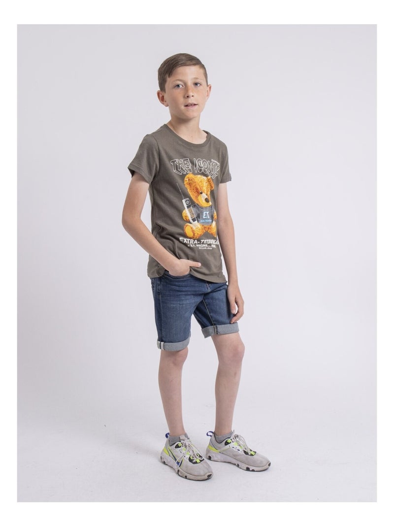 T-shirt col rond pur coton NEVERSO garçon Kaki - Kiabi