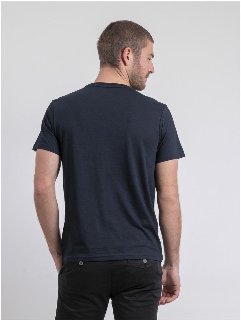 T-shirt col rond pur coton NEVOLTA Bleu marine - Kiabi