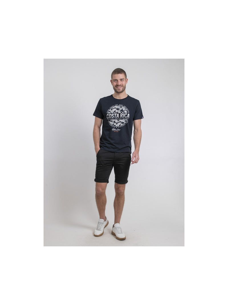 T-shirt col rond pur coton NEVOLTA Bleu marine - Kiabi