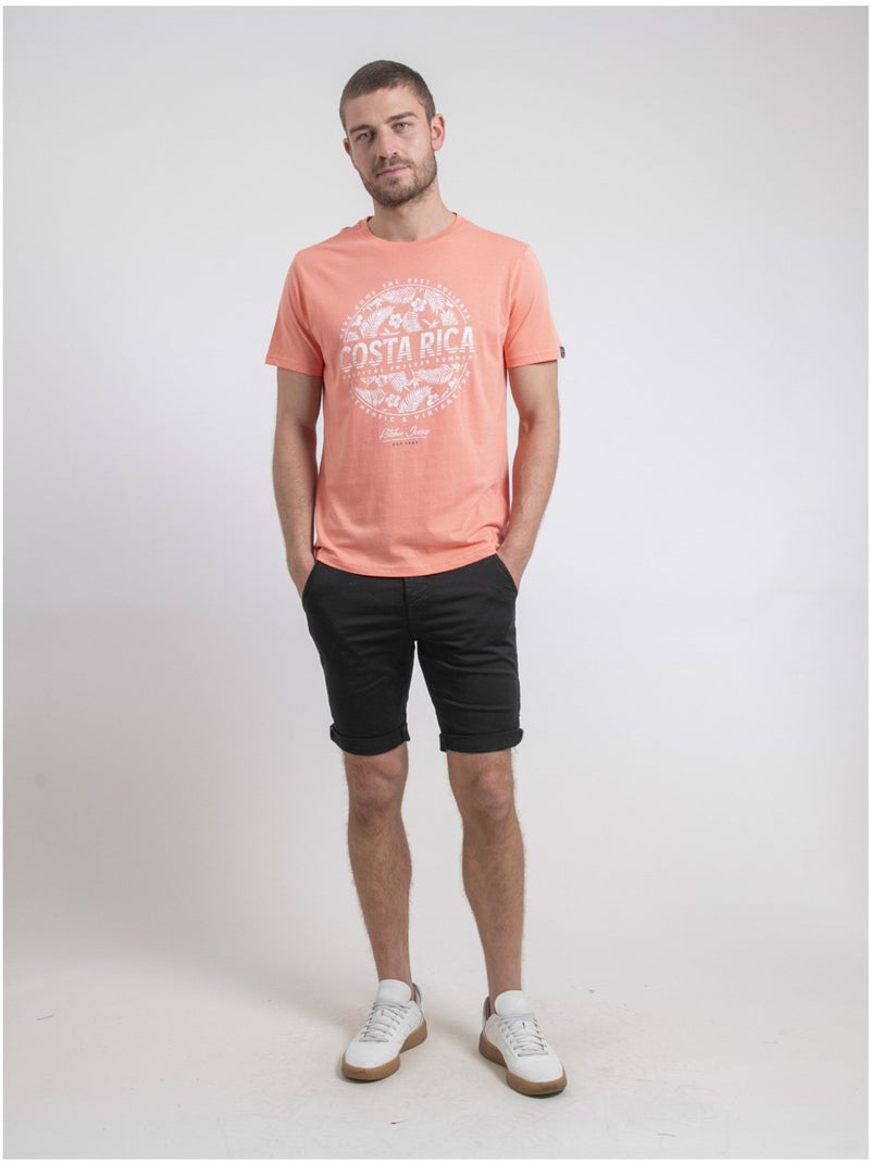 T-shirt col rond pur coton NEVOLTA Orange corail - Kiabi