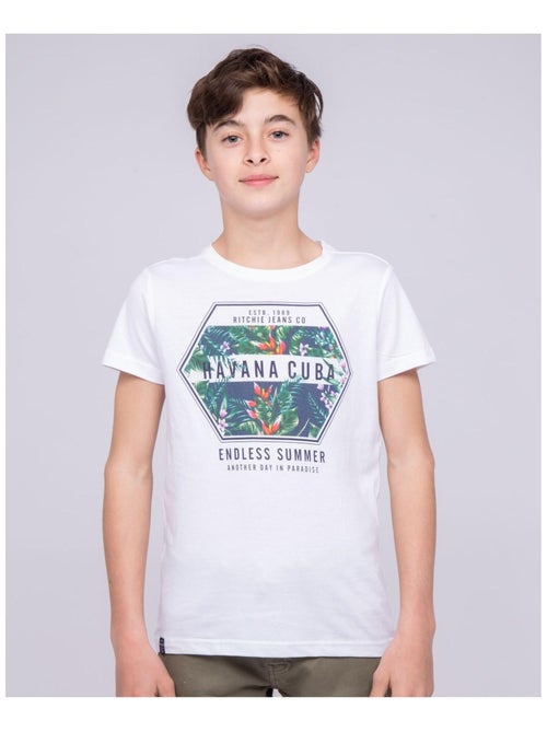 T-shirt col rond pur coton NIBOU garçon - Kiabi