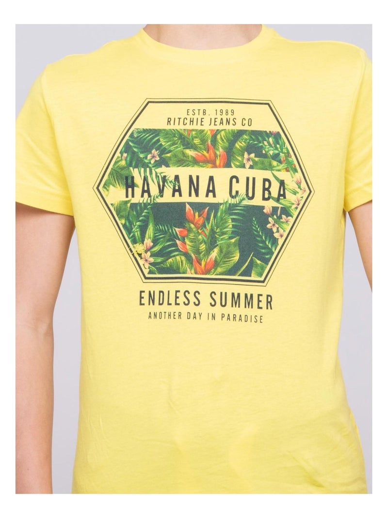 T-shirt col rond pur coton NIBOU garçon Jaune - Kiabi