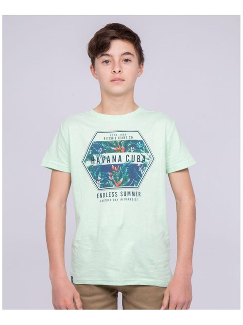 T-shirt col rond pur coton NIBOU garçon - Kiabi