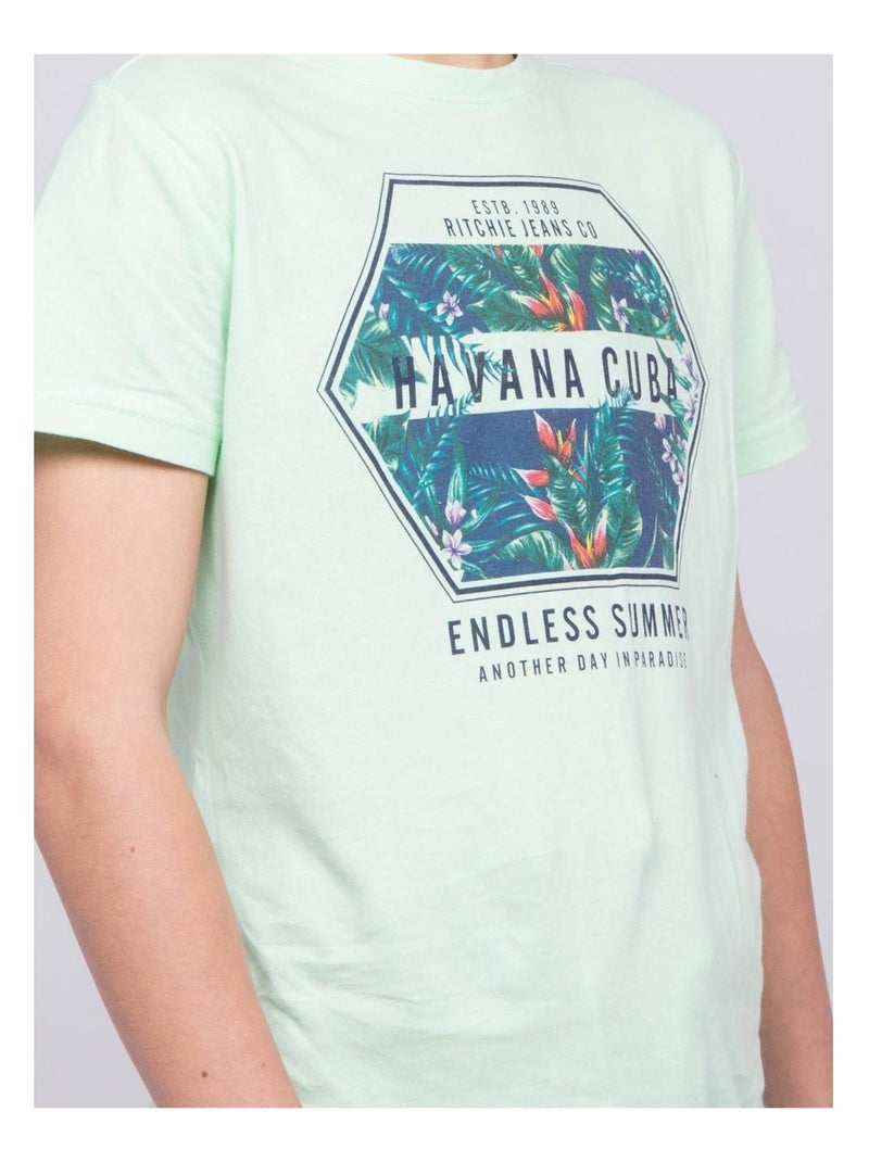 T-shirt col rond pur coton NIBOU garçon Vert - Kiabi