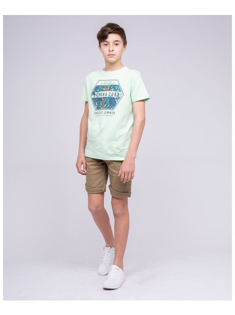 T-shirt col rond pur coton NIBOU garçon Vert - Kiabi