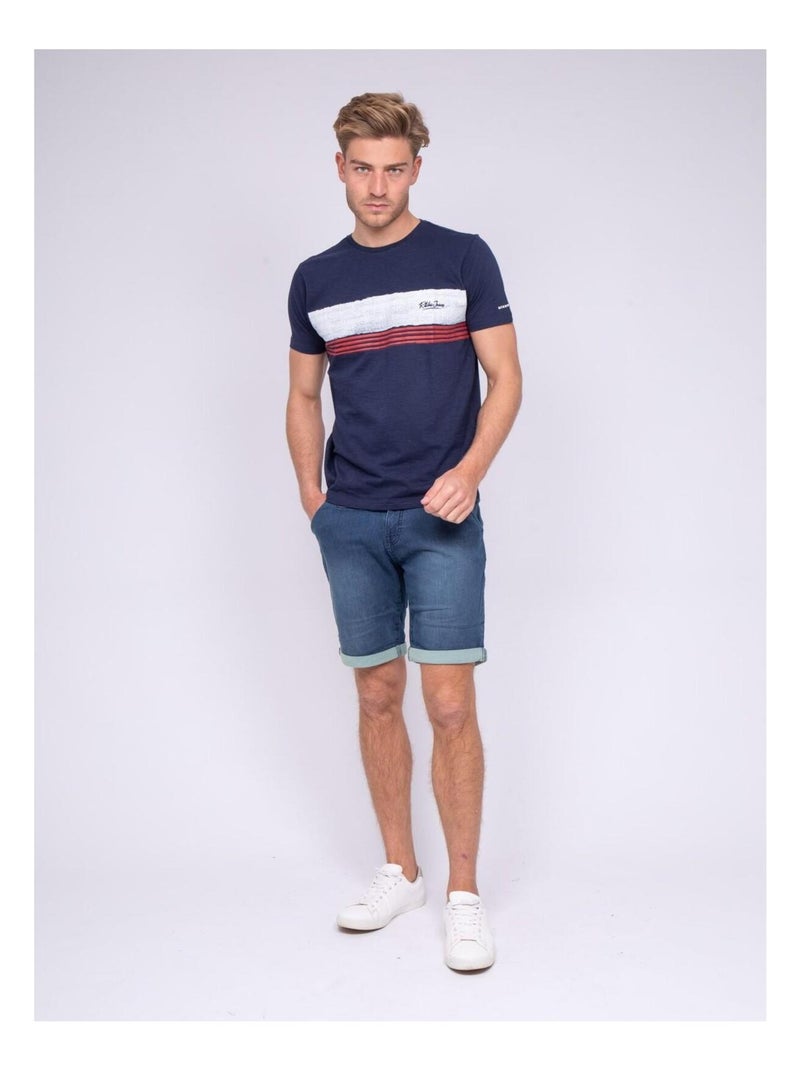 T-shirt col rond pur coton NIDEEP Bleu marine - Kiabi