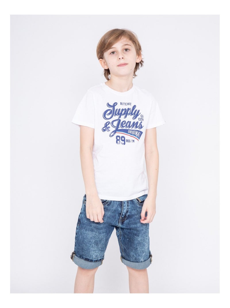 T-shirt col rond pur coton NIGLOU-J Blanc - Kiabi