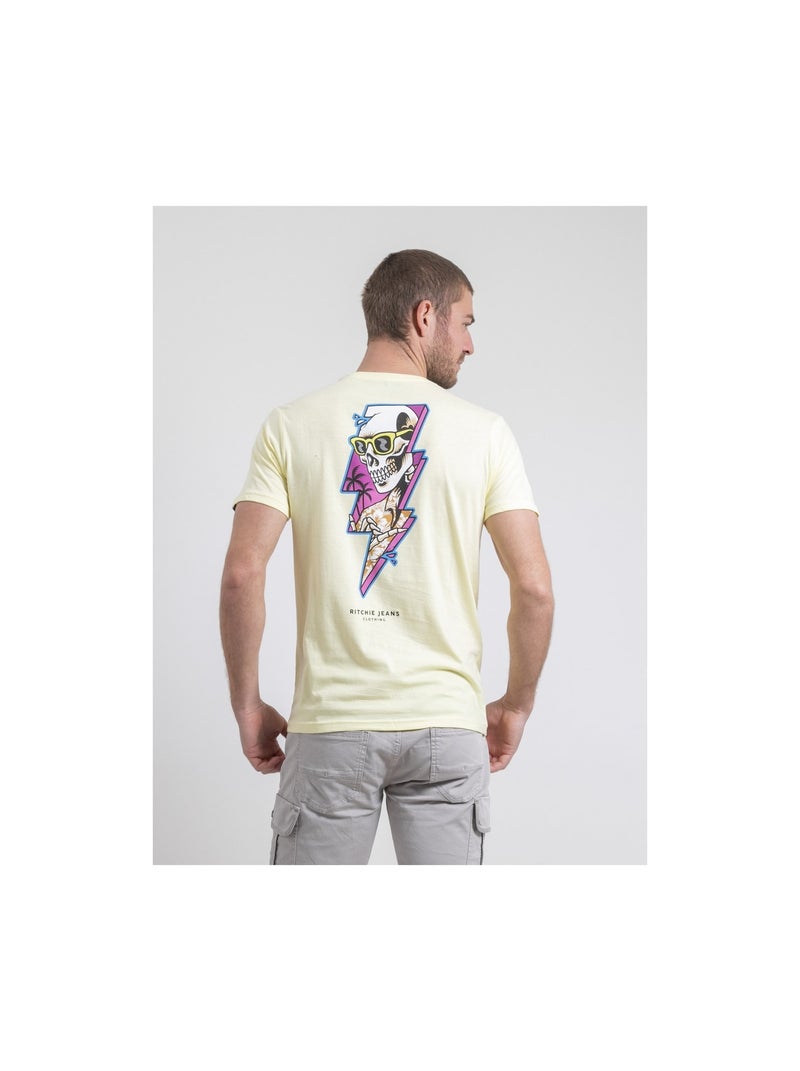 T-shirt col rond pur coton NIKISKULL Jaune - Kiabi