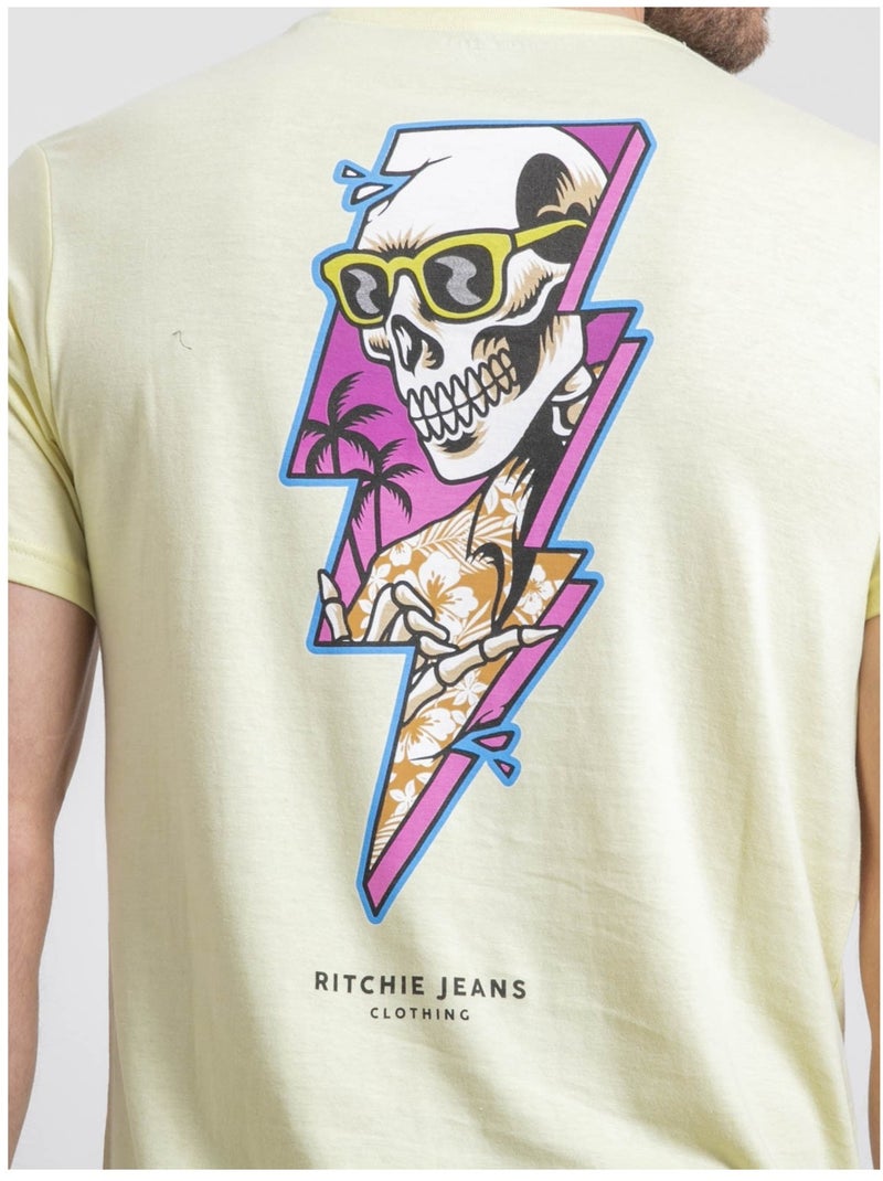 T-shirt col rond pur coton NIKISKULL Jaune - Kiabi