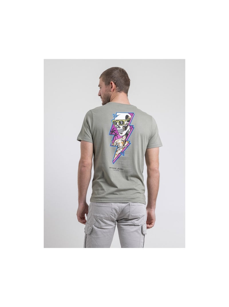 T-shirt col rond pur coton NIKISKULL Kaki - Kiabi
