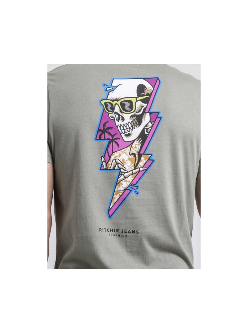 T-shirt col rond pur coton NIKISKULL Kaki - Kiabi