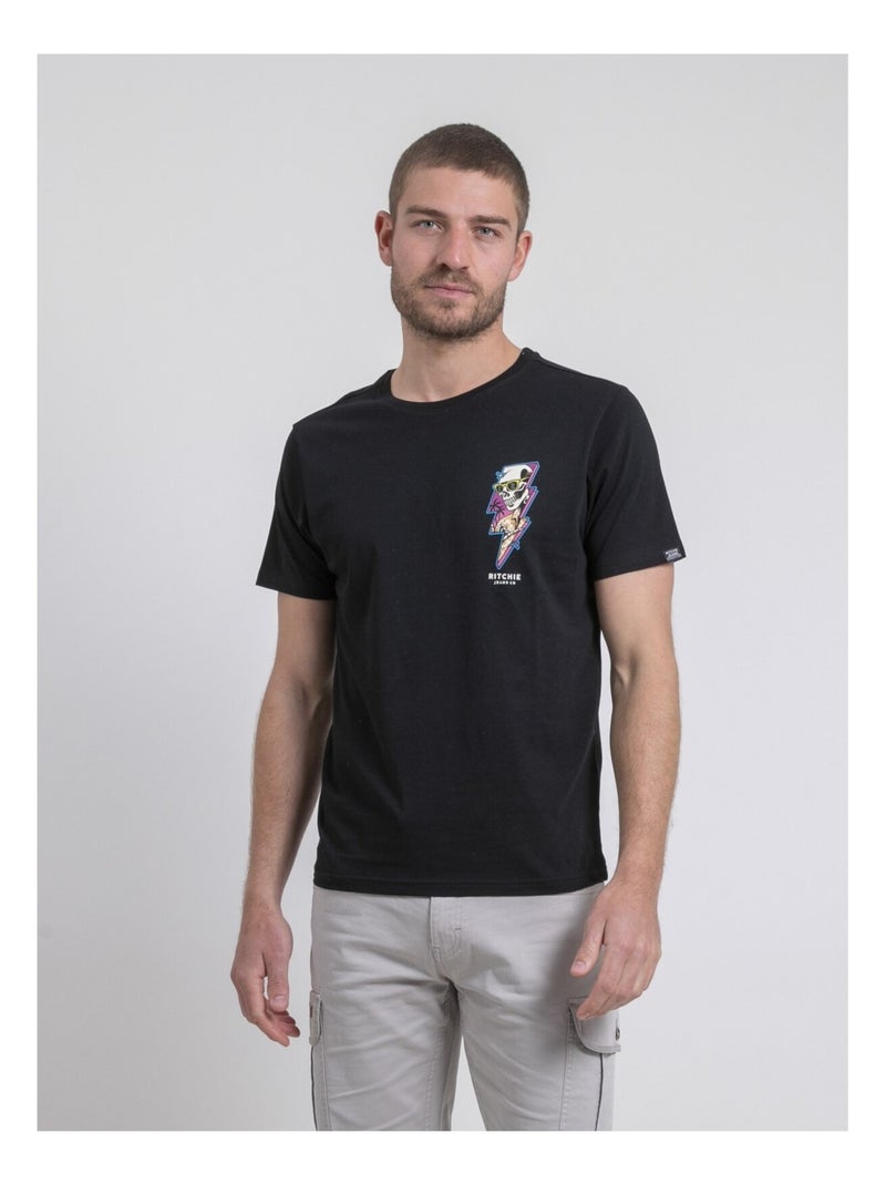 T-shirt col rond pur coton NIKISKULL Noir - Kiabi
