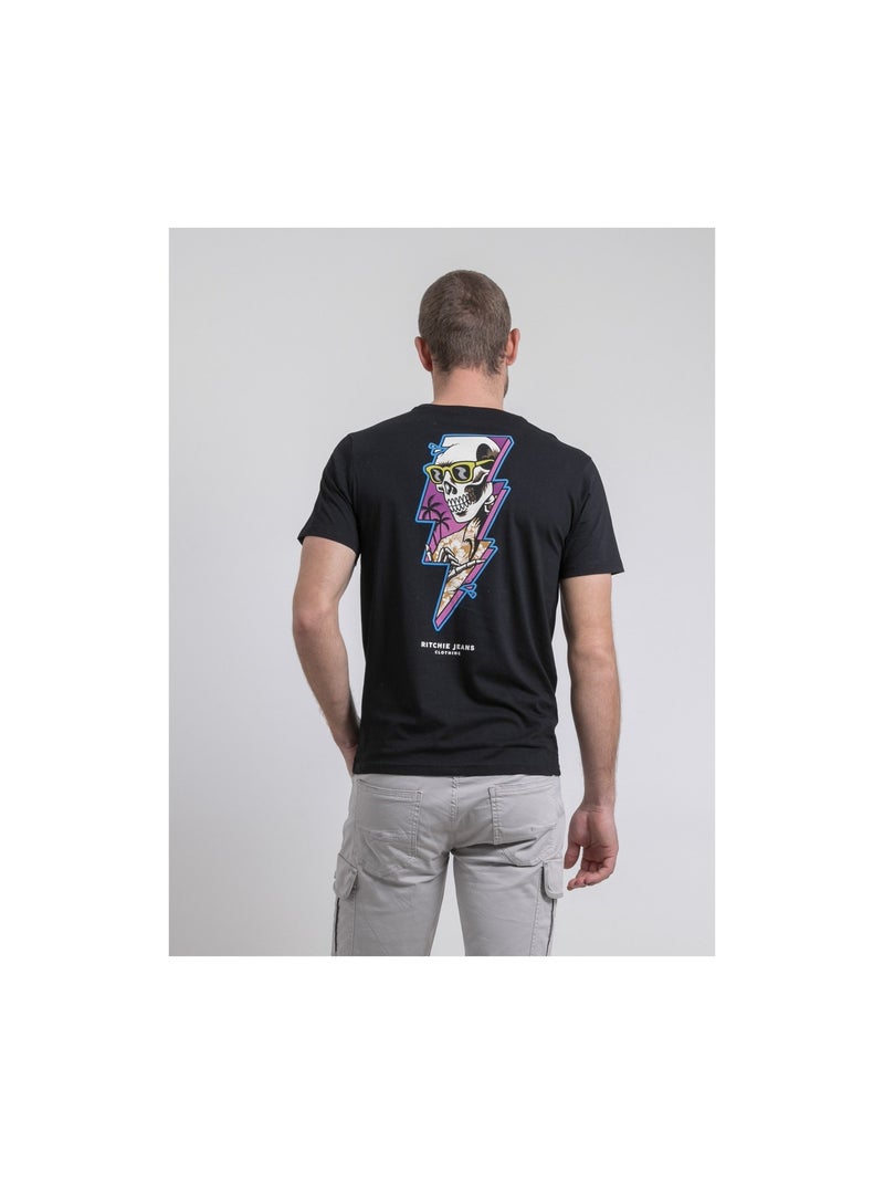 T-shirt col rond pur coton NIKISKULL Noir - Kiabi