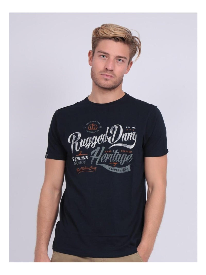 T-shirt col rond pur coton NILOMAN Bleu marine - Kiabi