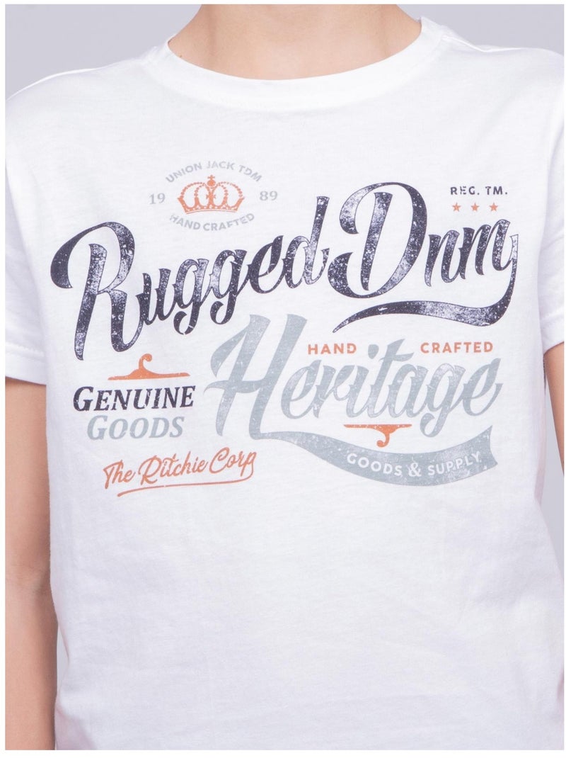 T-shirt col rond pur coton NILOMAN garçon Blanc - Kiabi