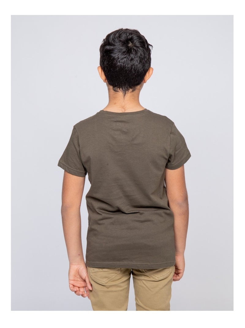 T-shirt col rond pur coton NILOMAN garçon Kaki - Kiabi