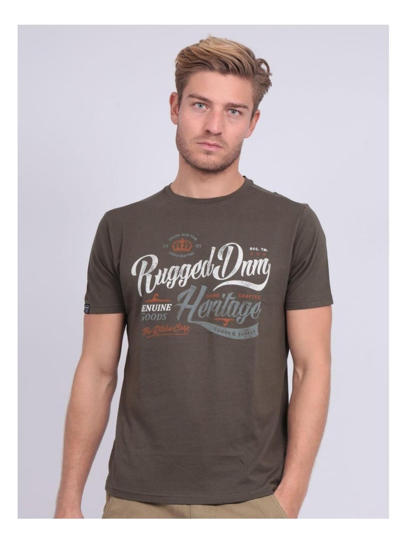 T-shirt col rond pur coton NILOMAN Kaki - Kiabi