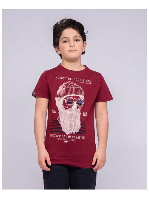 T-shirt col rond pur coton NOBELIX garçon - Kiabi