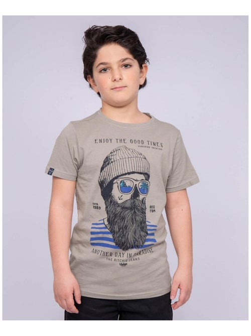 T-shirt col rond pur coton NOBELIX garçon - Kiabi