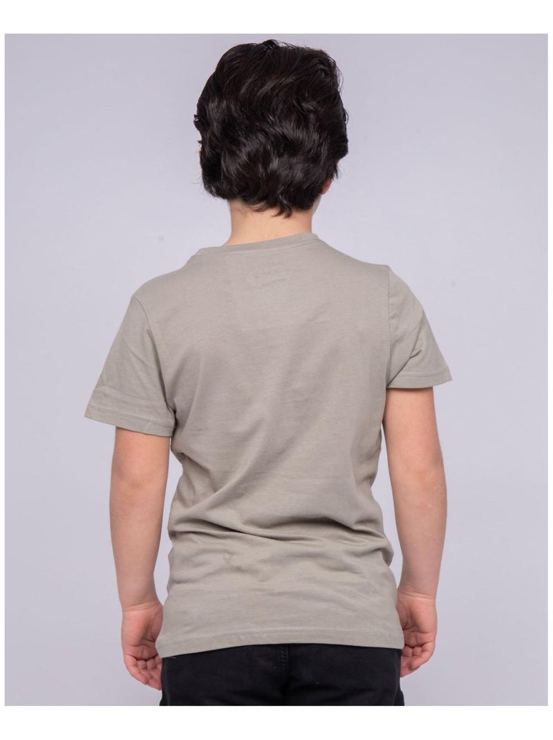 T-shirt col rond pur coton NOBELIX garçon Kaki - Kiabi