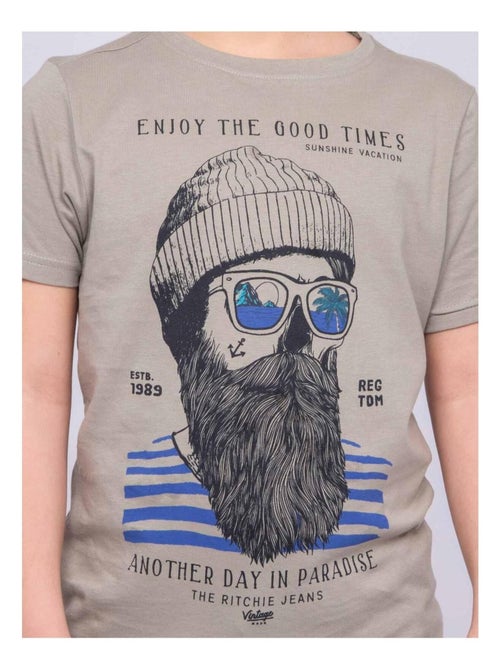 T-shirt col rond pur coton NOBELIX garçon - Kiabi
