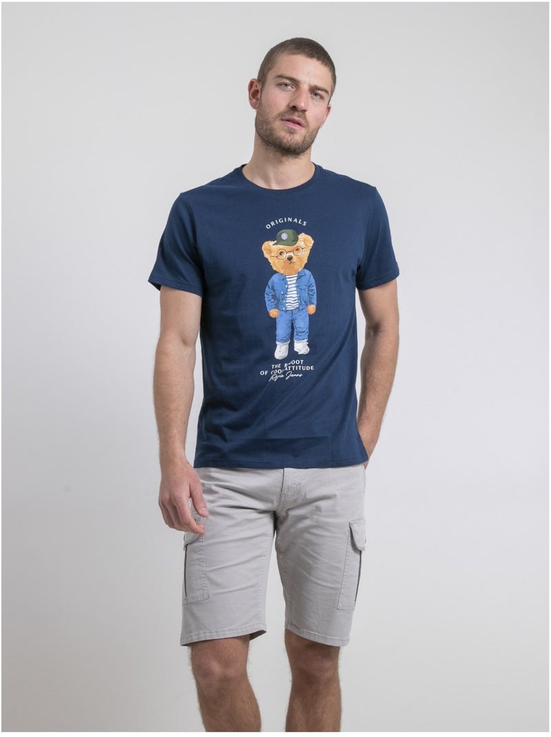 T-shirt col rond pur coton NOBENITO Bleu - Kiabi