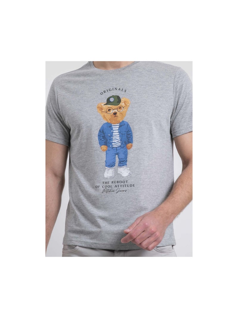 T-shirt col rond pur coton NOBENITO Gris - Kiabi