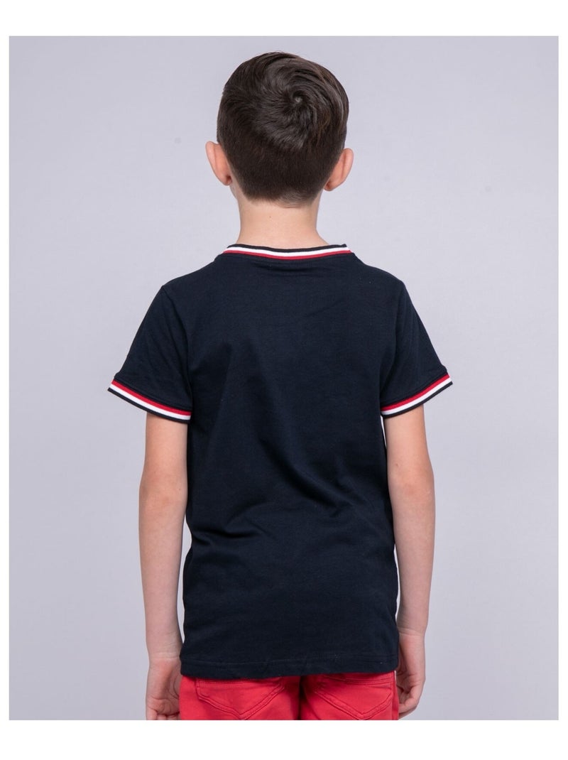 T-shirt col rond pur coton NOBIWONE garçon Bleu marine - Kiabi