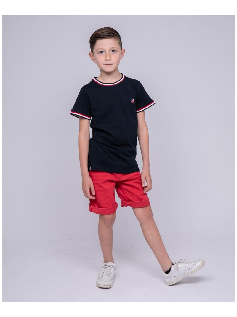 T-shirt col rond pur coton NOBIWONE garçon Bleu marine - Kiabi