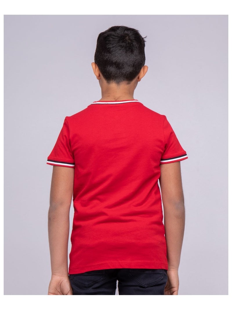T-shirt col rond pur coton NOBIWONE garçon Rouge - Kiabi