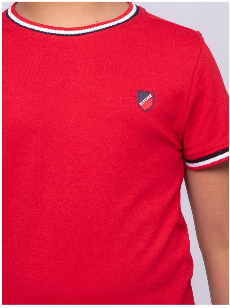 T-shirt col rond pur coton NOBIWONE garçon Rouge - Kiabi