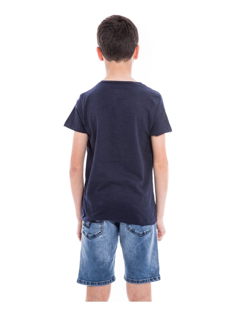 T-shirt col rond pur coton NODJO BOY Bleu marine - Kiabi