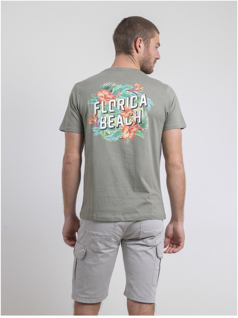 T-shirt col rond pur coton NOGOZO Kaki - Kiabi