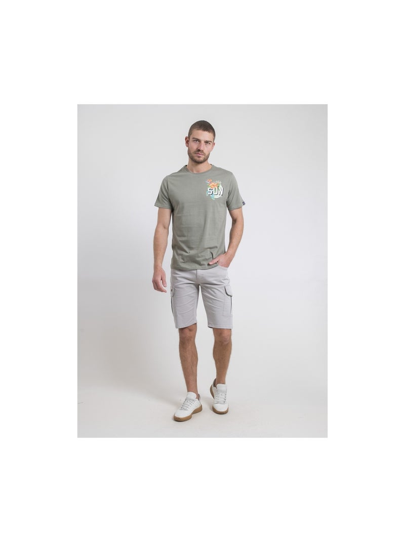 T-shirt col rond pur coton NOGOZO Kaki - Kiabi
