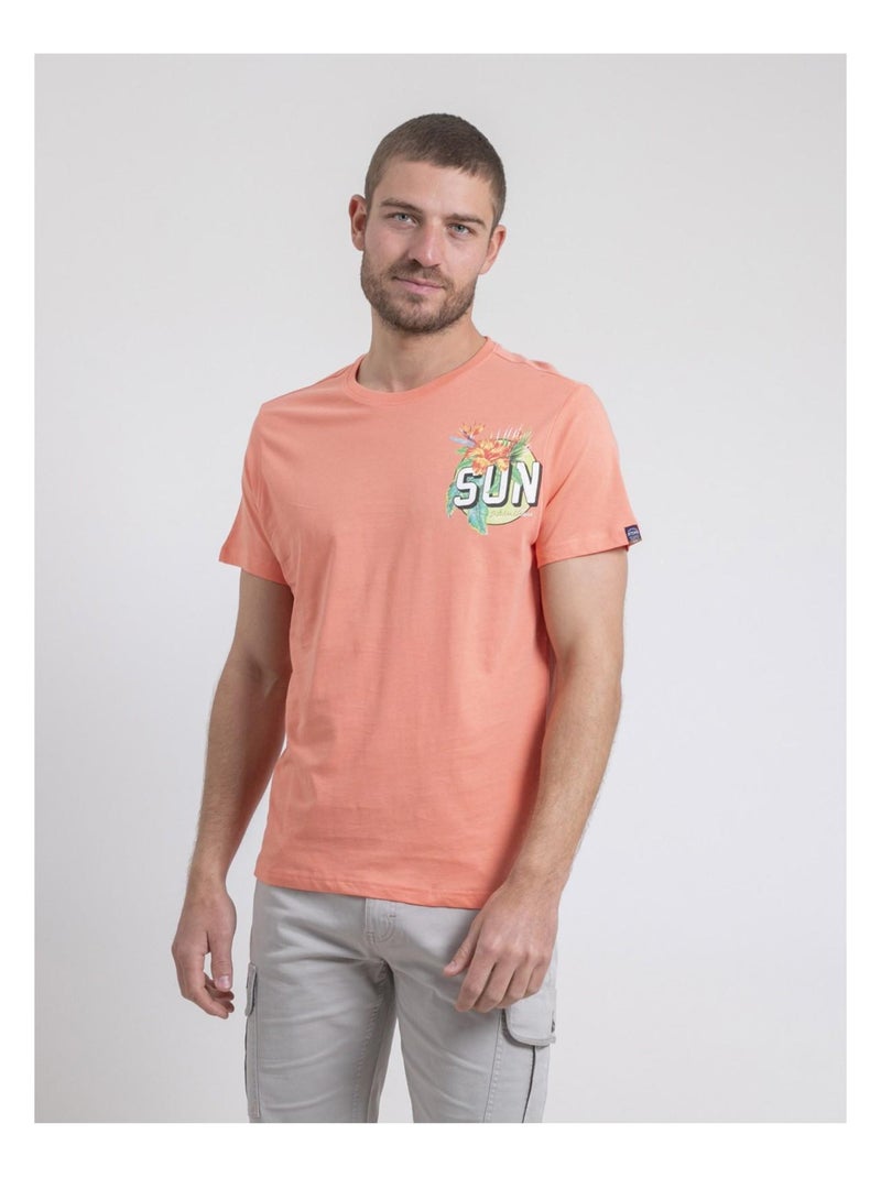 T-shirt col rond pur coton NOGOZO Orange corail - Kiabi