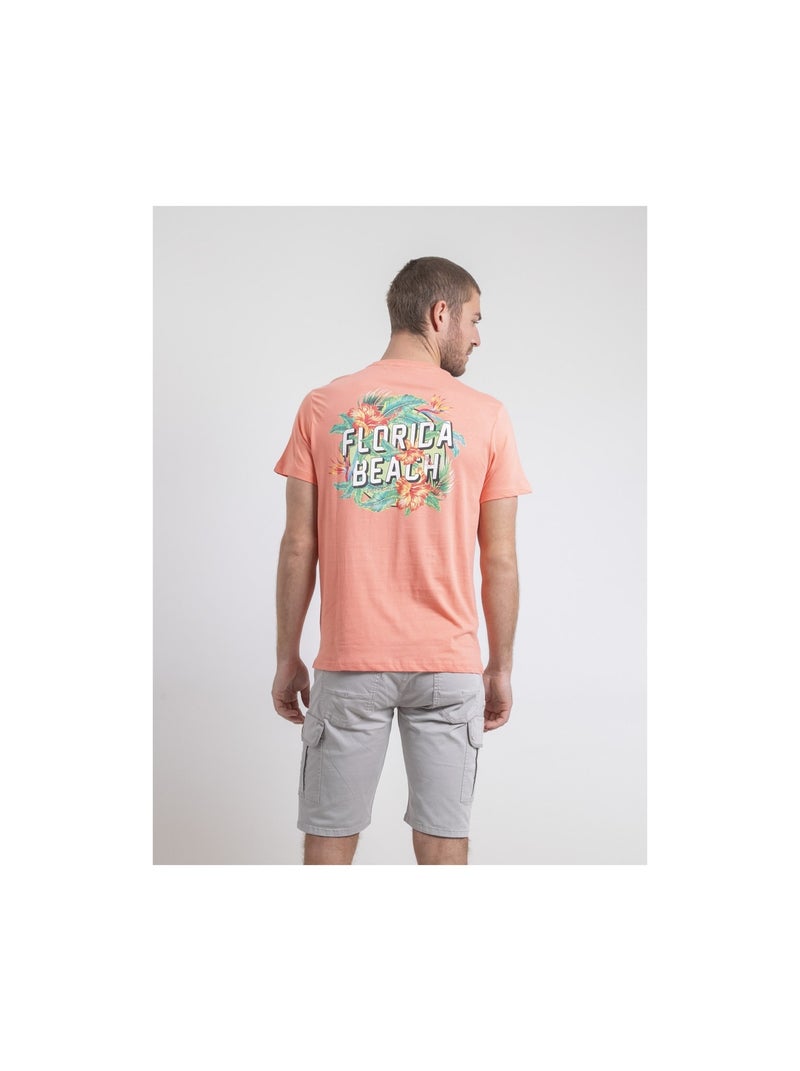 T-shirt col rond pur coton NOGOZO Orange corail - Kiabi