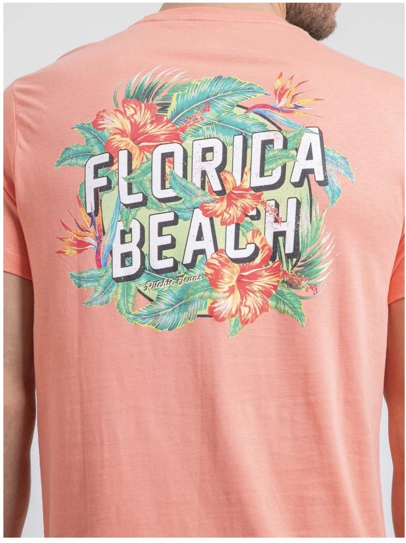 T-shirt col rond pur coton NOGOZO Orange corail - Kiabi