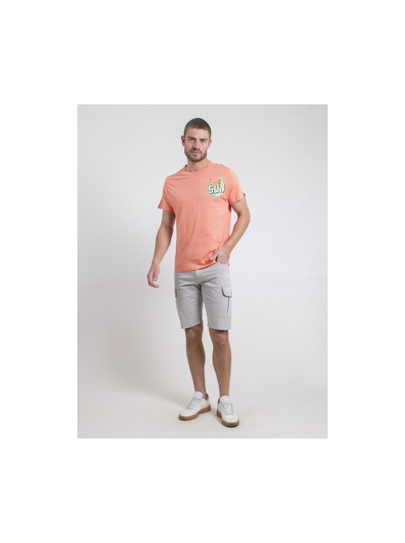 T-shirt col rond pur coton NOGOZO Orange corail - Kiabi