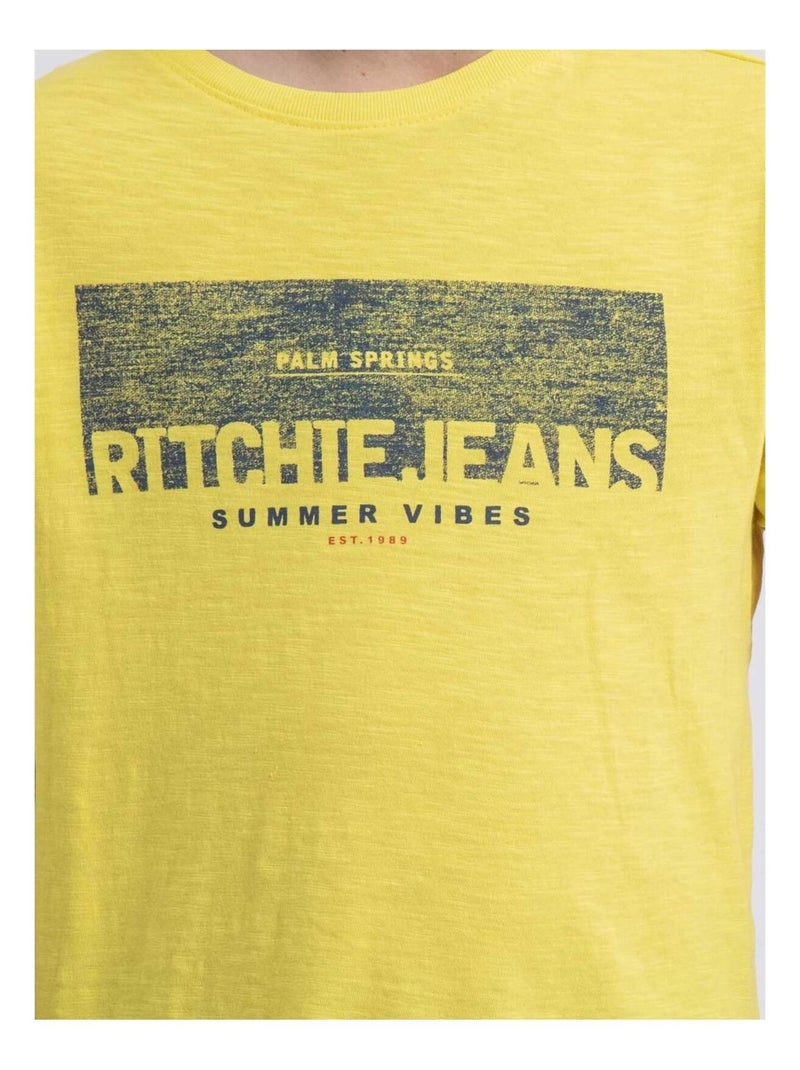 T-shirt col rond pur coton NOTELOX garçon Jaune - Kiabi
