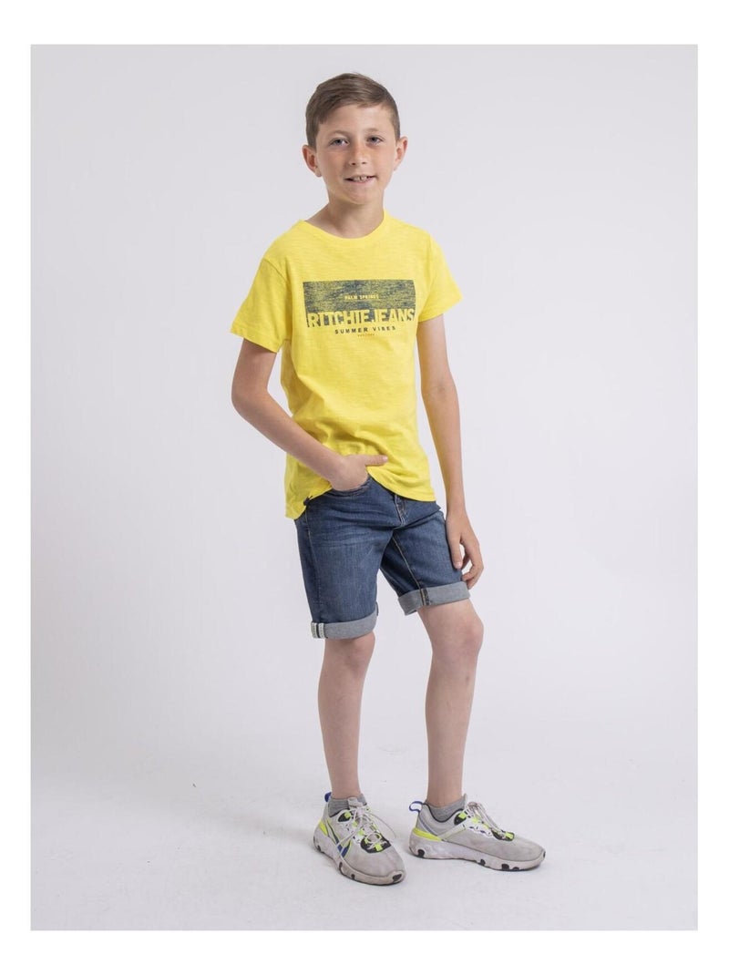 T-shirt col rond pur coton NOTELOX garçon Jaune - Kiabi