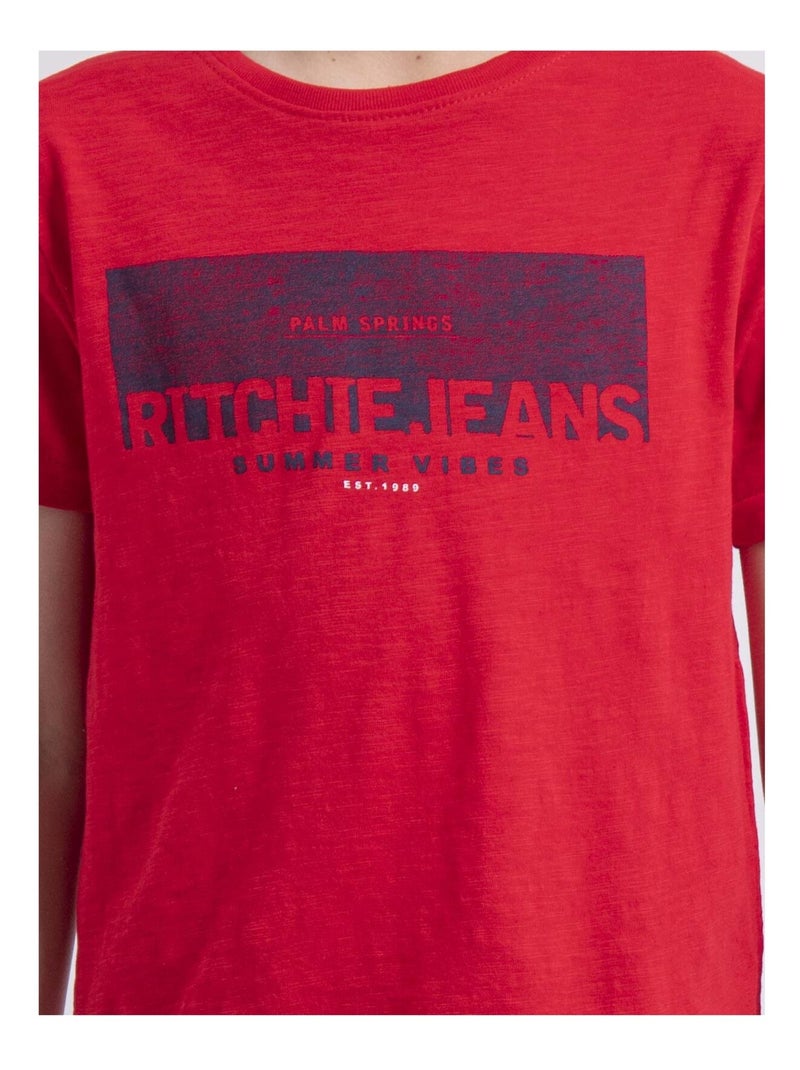 T-shirt col rond pur coton NOTELOX garçon Rouge - Kiabi