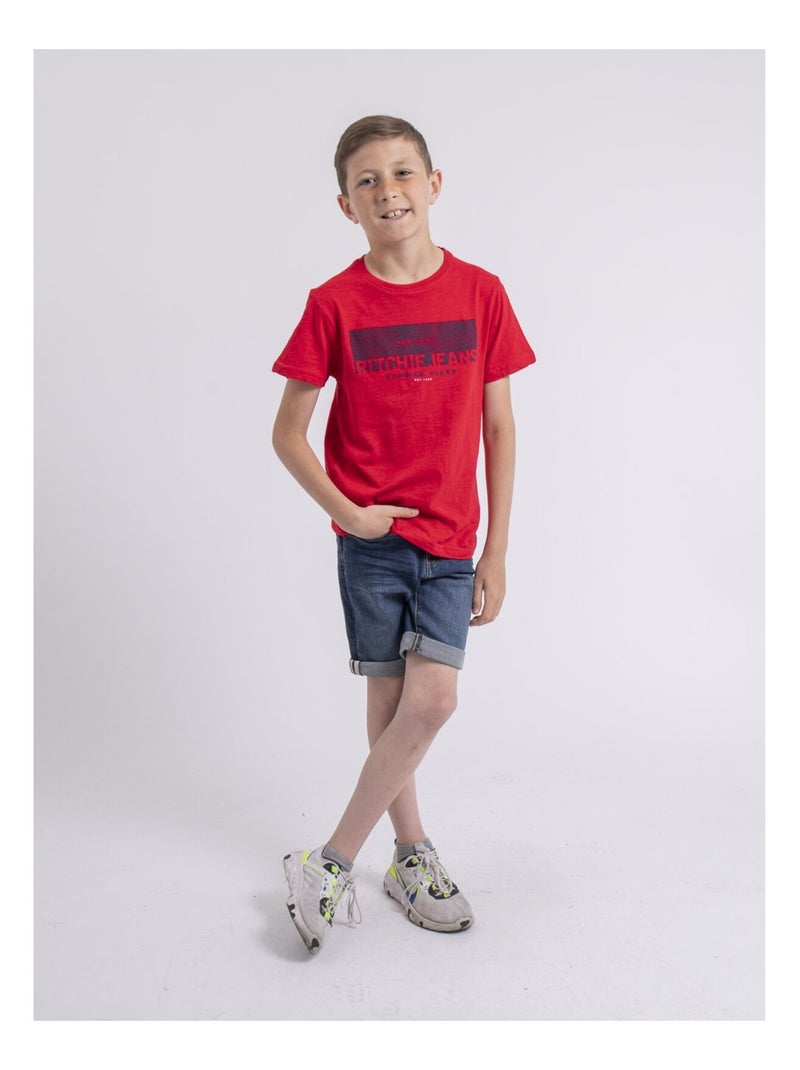 T-shirt col rond pur coton NOTELOX garçon Rouge - Kiabi