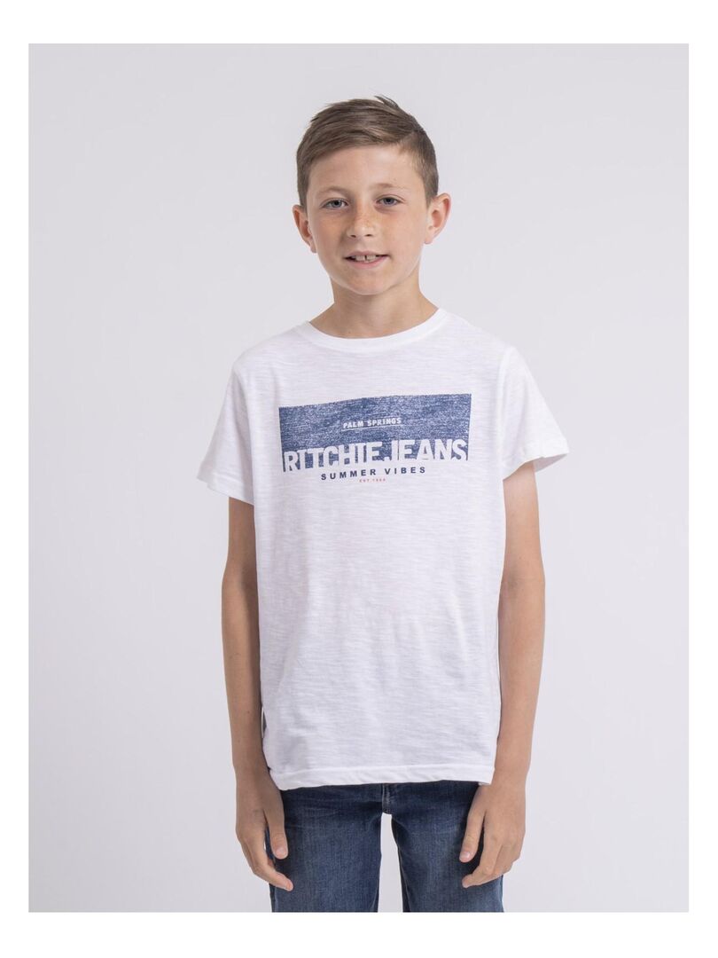 T-shirt col rond pur coton NOTELOX-J Blanc - Kiabi