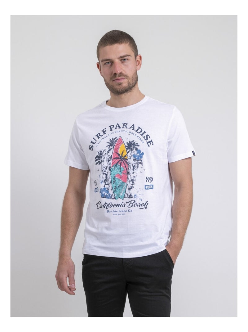 T-shirt col rond pur coton NOUKIWI Blanc - Kiabi